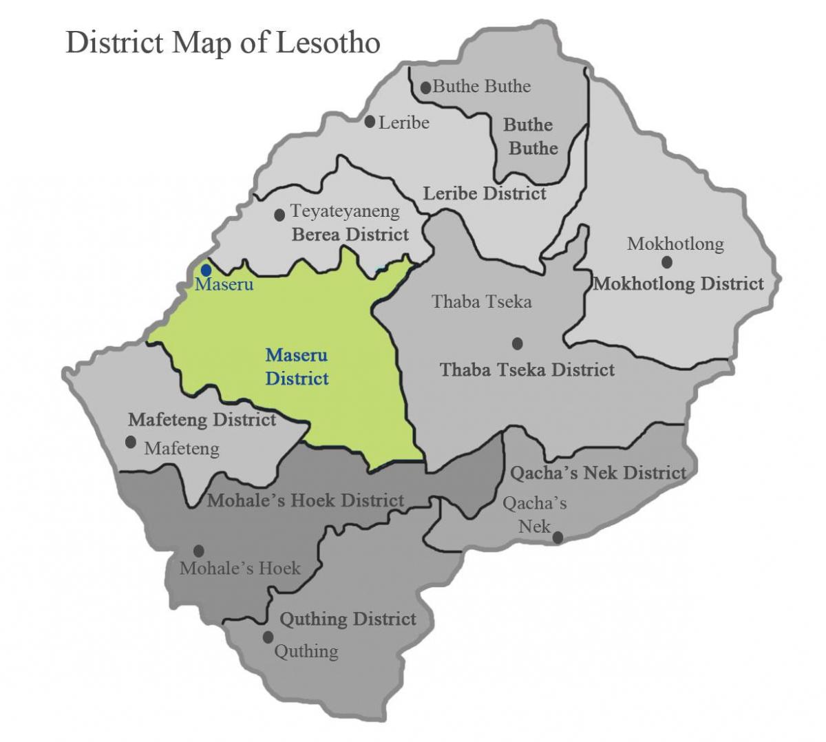 خريطة ليسوتو تظهر المناطق